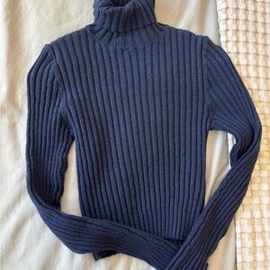 Bershka Dark Blue Ribbed Knit Top